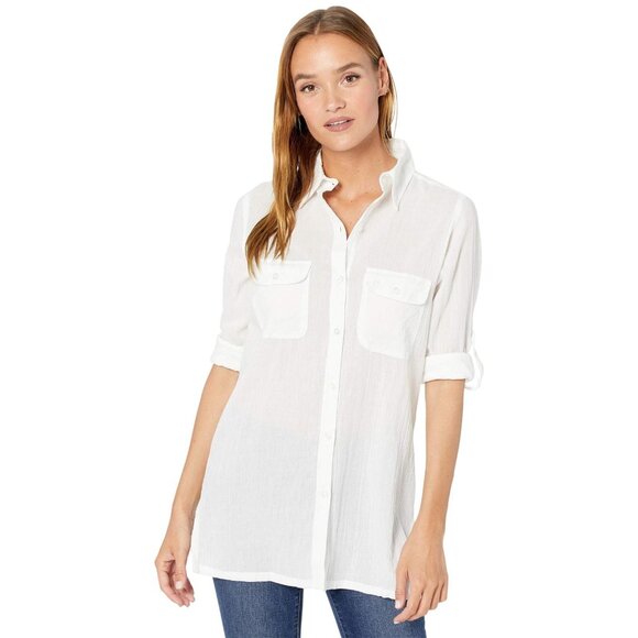 NWT Lauren Ralph Lauren Crushed Cotton Camp Shirt Cover Up 20113076 White XS - Picture 1 of 7